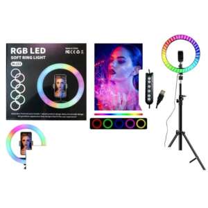 RGB LED Lámpás Gyűrű Állvánnyal, Távirányítóval és Telefon Tartóval - LED körfény & körlámpa