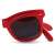 Piros összehajtható napszemüveg UV400 védelemmel, a hajtogató mechanizmus oldalról látható