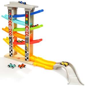 Wooden race track with 6 levels and 6 cars, Mega Ramp Race Track with Cars - Motorway & Parking Garage