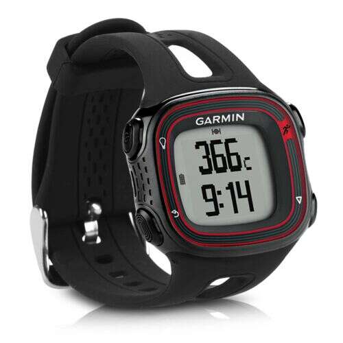 Garmin Forerunner 10/15 smartwatch with black silicone strap