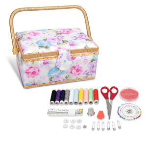 Navaris Wooden Sewing Box Set with 36 Accessories, 24.5 x 17.5 x 12.5 cm, 49047,04 131468777 - Sewing Kit