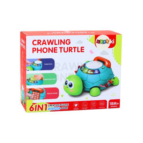 Mászó Telefon Teknős 6 az 1-ben interaktív játék kisgyermekeknek, oktató játék telefonnal, dobbal, fényekkel és hangokkal, Lekki márkájú