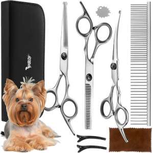Purlov dog grooming scissors set with comb, clips, and cleaning cloth - Pet Care
