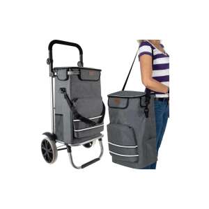 Gardlov foldable shopping trolley and shoulder bag, gray - Malatec