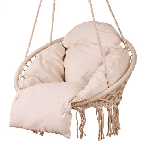 Close-up of Vintage golyafészek hinta hanging chair with comfortable cushion