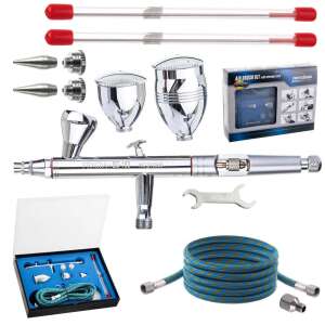 Fengda BD-183K airbrush kit with nozzles, paint cups, hose, and wrench - Paint Sprayer and System