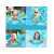 Collage of children using inflatable mermaid tail swimming ring