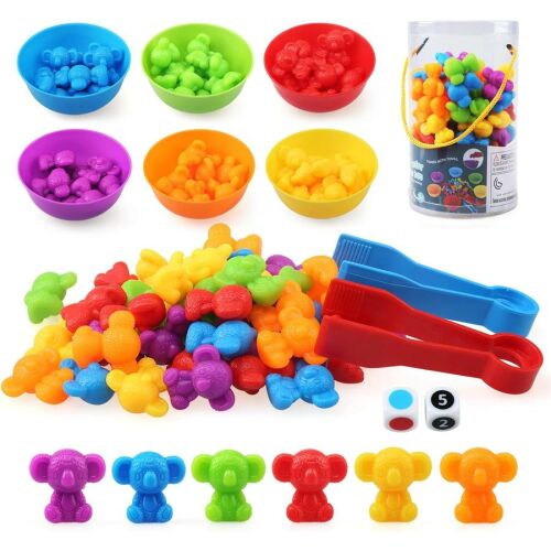 Montessori Koala Számláló Játék tálakkal, csipeszekkel és kockákkal a korai matematikai készségekhez