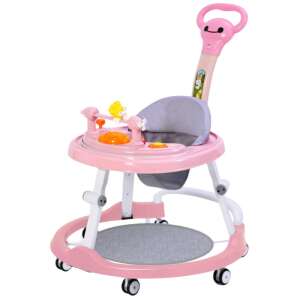 Rózsaszín 3 az 1-ben bébikomp, foglalkoztató asztal és járássegítő tolókarral - Bébikomp