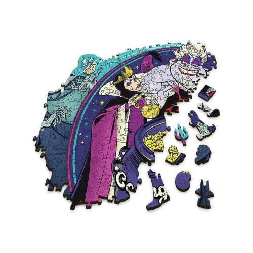 Disney Gonosztevők Trefl Wood Craft 500+5 darabos fa kirakós játék Ursula, Maleficent és Cruella de Vil szereplésével