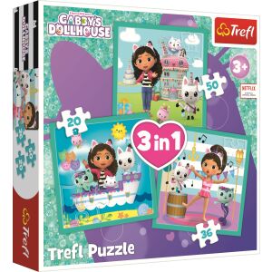 Trefl Gabby's Dollhouse 3-in-1 Puzzle, 20, 36, 50 Teile - Trefl Puzzle