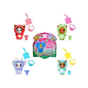Barbie Cutie Reveal Überraschungshaustiere, Collage von 4 verschiedenen Überraschungshaustieren, jedes mit einem anderen Tierkostüm und einem Mini-Haustier - Mattel Baba
