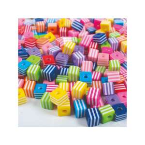 PlayBox 300 darabos színes csíkos négyzet alakú gyöngyök ékszerkészítéshez - Playbox