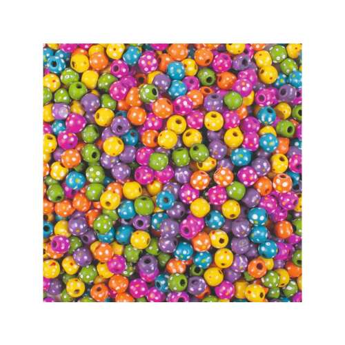 770 darabos színes fa gyöngy szett fehér pöttyökkel, ideális ékszerek készítéséhez, kézműves alkotásokhoz és DIY projektekhez