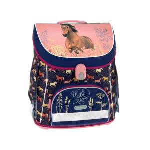 Ghiozdan școlar Ars Una Wild and Free cu imprimeu cu cai pentru fete, albastru și roz, 33x41x24cm - Ars Una
