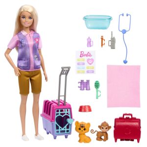 Комплект за игра Barbie Wildlife Vet Doll с животни и аксесоари - Mattel Баба