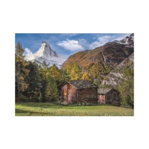 Matterhorn Hütten Puzzle Landschaft. 500-teiliges Puzzlespiel mit einer Berghüttenszene mit dem Matterhorn im Hintergrund. - Puzzle & Rätsel