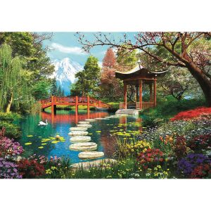 Clementoni Fuji Garden 1000-elementowe puzzle przedstawiające spokojny japoński ogród z górą Fuji w tle. - Clementoni Puzzle