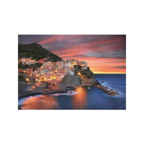 Wioska Manarola, Włochy, zachód słońca, nadmorskie, puzzle, Clementoni