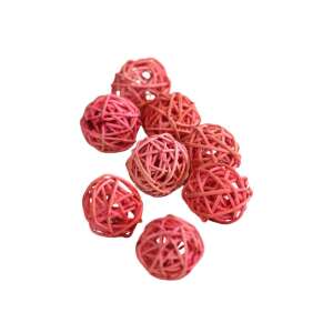 8 db rózsaszín rattan golyó, 3 cm átmérőjű, dekoratív golyók kézműveskedéshez - Őszi dekorációs kellék
