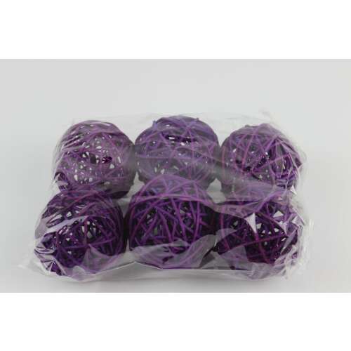 Sötétlila fonott dekor golyók, 6 db-os csomag, 7 cm átmérőjű