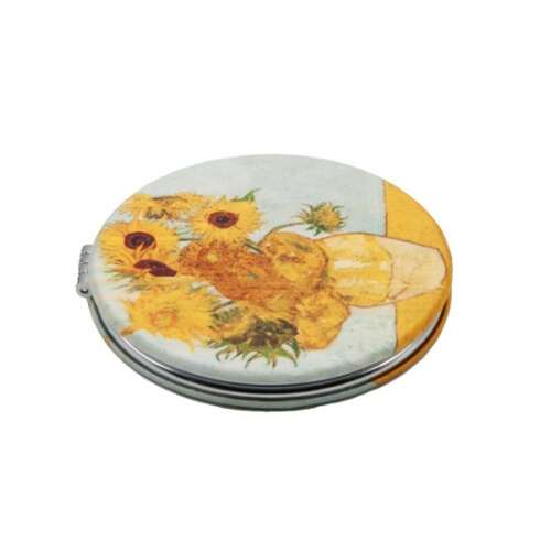 FRI.12268 Textilbevonatú zsebtükör 7cm, Van Gogh Napraforgók mintával, nagyítós tükörrel