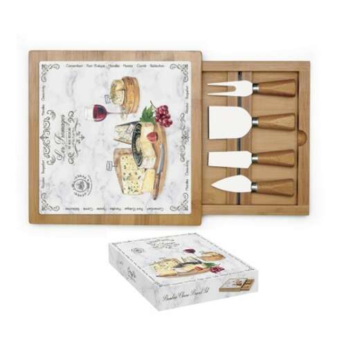 Les Fromages sajttál és késkészlet márvány mintával, 25,5x25,5cm