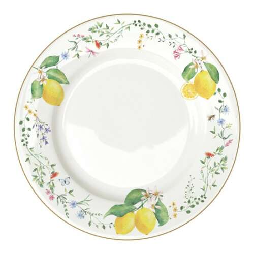 Fleurs et Citrons porcelán lapostányér, 26,5cm, fehér, citrom és virág mintával