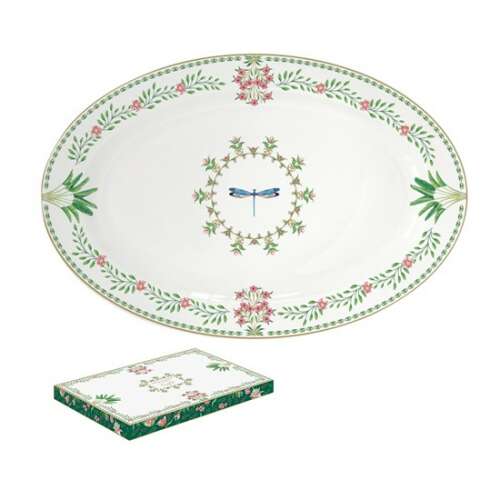 R2S.1316BOCH Botanic Chic ovális tálca, 35x23,5cm, porcelán, szitanyomott szitakötővel