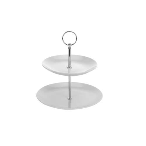 Suport pentru servire cu 2 niveluri Excellent Houseware, porțelan alb