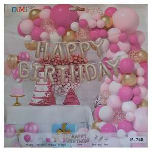 Sada balónových oblúkov KidMania® 73 kusov, Happy Birthday, ružové, zlaté, biele balóny, girlanda z balónov, dekorácia na narodeninovú párty - Balóny