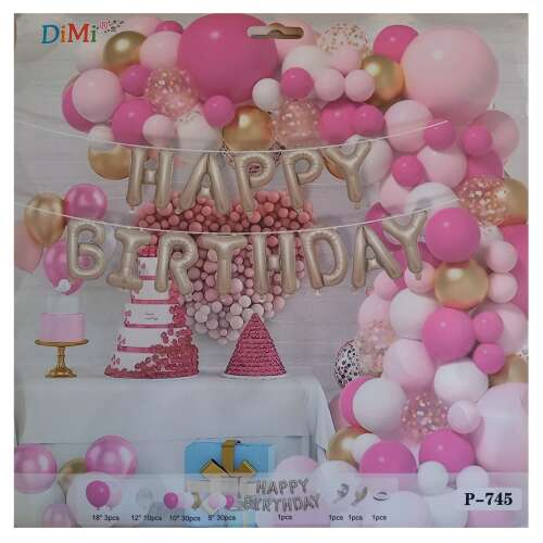 Zestaw łuków balonowych KidMania® 73 elementy, Happy Birthday, różowe, złote, białe balony, girlanda balonowa, dekoracja na przyjęcie urodzinowe