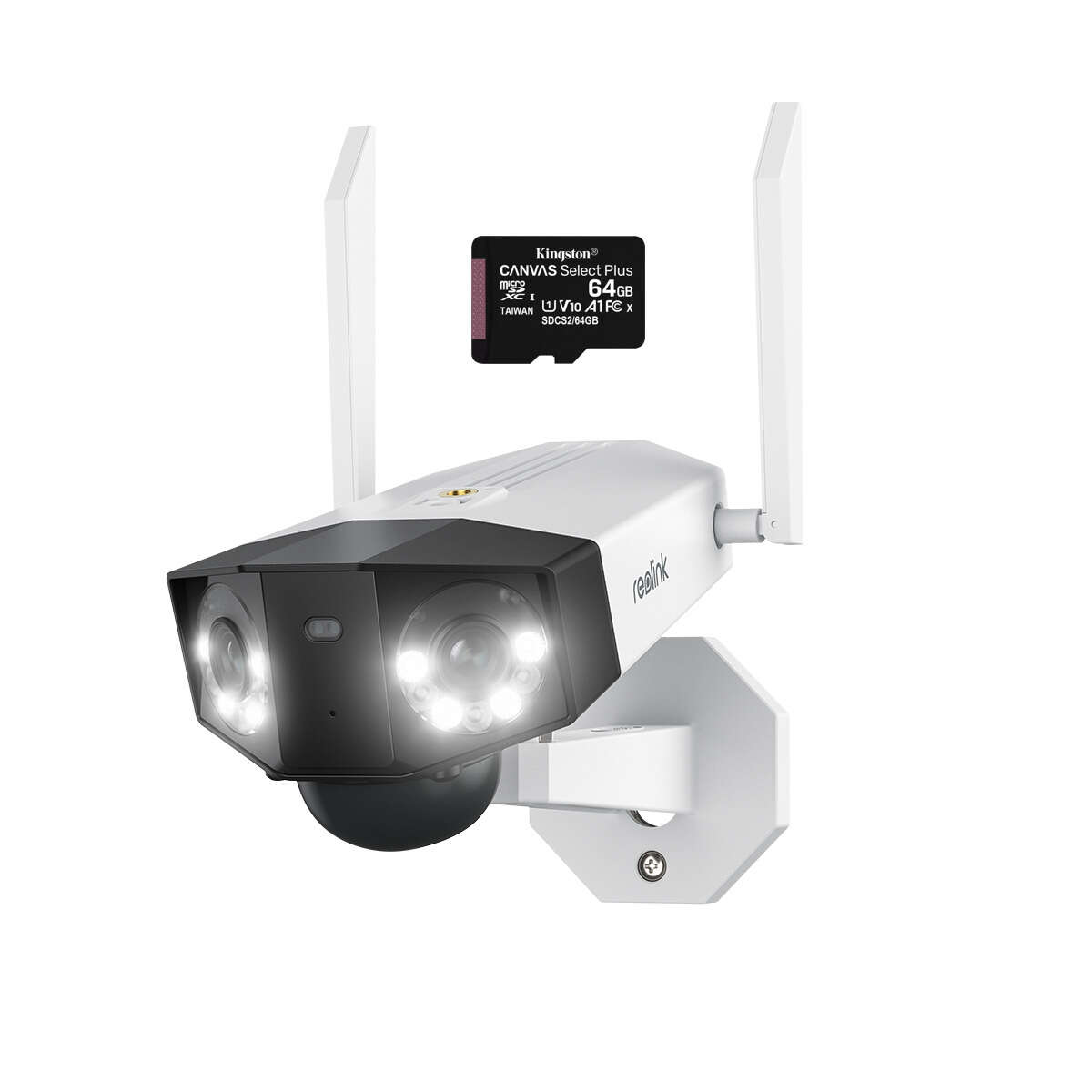Überwachungskamerapaket mit MicroSD-Karte 64 GB, Reolink Duo 2 WIFI mit Doppelobjektiven, 8 MP Auflösung