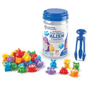 Learning Resources Grab & Sort Fine Motor Alien Counters, numărătoare extraterestre colorate pentru numărare, sortare și dezvoltarea abilităților motorii fine - Jocuri de sortare a formelor