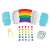 Set de sortare Learning Resources Rainbow, o tavă colorată în formă de curcubeu cu capace în formă de nori, include clește și forme colorate pentru sortare și potrivire
