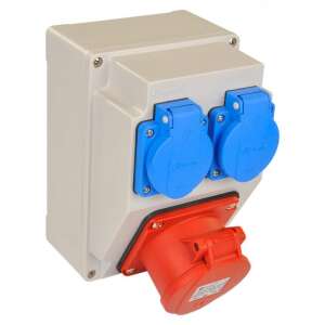 Szerelt ipari doboz 120×170mm IP44 3 fázisú (75x75) aljzat 5x16A 1db+1