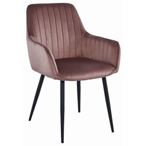 Mercaton Solden pink velvet dining chair with black metal legs, angled view - Kitchen Furniture