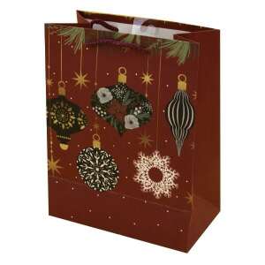 Piros karácsonyi ajándékcsomag lógó díszekkel - Művészet & Hobbi