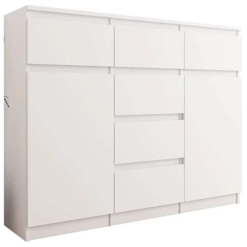 Fehér komód 6 fiókkal és 2 ajtóval, modern design, Komód 6 fiók 2 ajtó- S62-D