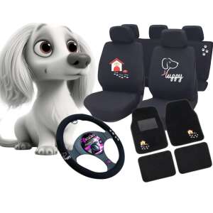 Csajos Autó Szett (3Db): Puppy Kutyás Üléshuzat, Kormányvédő, Autószőnyeg - Nonbrand Autó üléshuzat