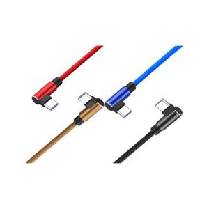 Cablu de încărcare USB-C la USB-A cu unghi drept, 1 metru lungime, disponibil în culorile roșu, albastru, auriu și negru - Cabluri de date