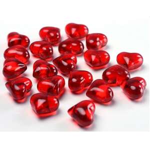 30 darab piros szív alakú kristály hatású dekorációs kavics - Dekorációs kő