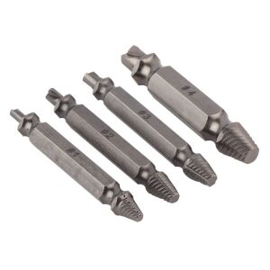 Angled view of 4-piece steel screw extractor set - Hand tool