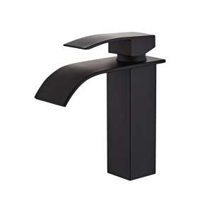 MaGeCa Waterfall Faucet for Sink, Stainless Steel, Single Lever, Connectors Included, Ceramic Cartridge, Modern Design, 18 cm High, Matt Black