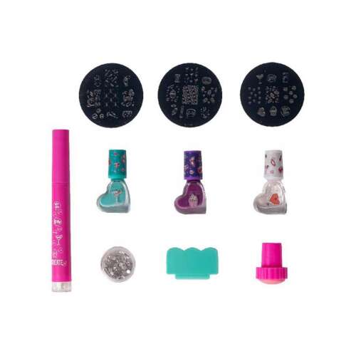 Zestaw do zdobienia paznokci Canenco Create It! z 4 płytkami do stemplowania, lakierem do paznokci, skrobaczką i kryształkami