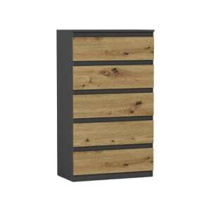 Comoda cu 5 sertare - R5 - antracit - stejar artizanal chest of drawers with 5 drawers, anthracite, artisan oak - Nonbrand Dresser