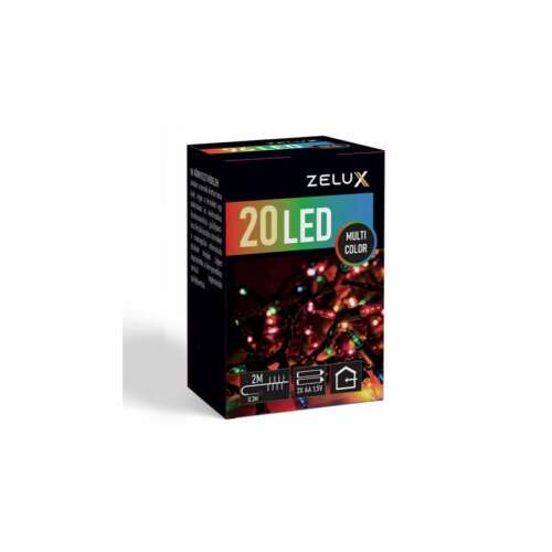 Luminațe de Crăciun Zelux cu 20 LED-uri Multicolor, 2 metri luminițe, pentru interior, alimentate cu baterii