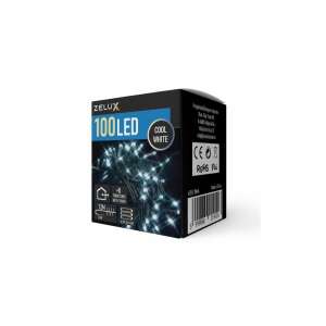 Zelux hideg fehér, elemes LED Fényfüzér 100db izzóval 12,3m