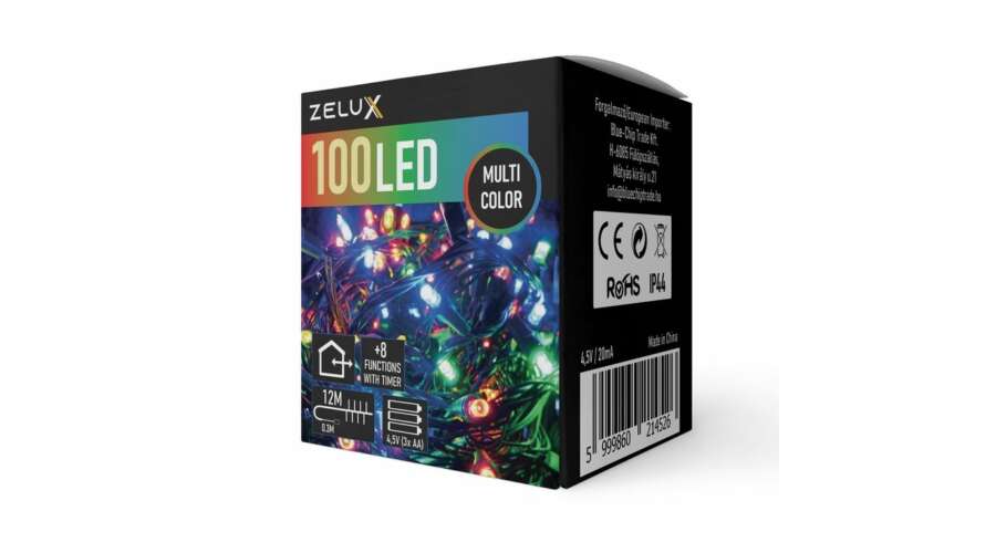 Zelux LED Fényfüzér - Színes - 100 LED - 12m