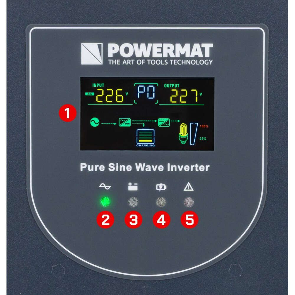Powermat tápegység ups pm-ups-3000mp, lcd kijelző, 3000 va, 2400 w, powerm...
